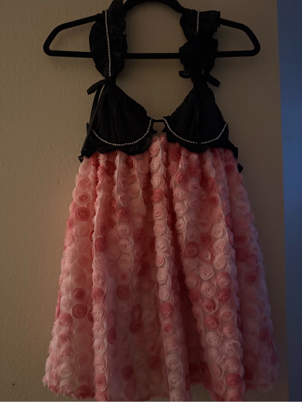 For Love & Lemons Black Bodice Pink Rosette Mini Dress